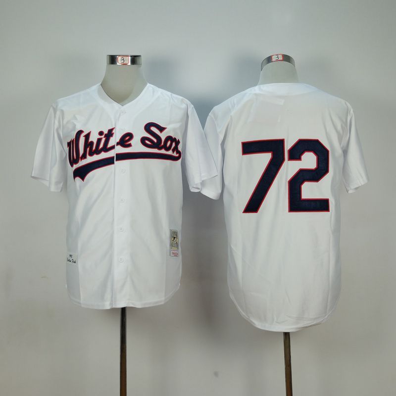 Men Chicago White Sox #72 Fisk White Throwback 1990 MLB Jerseys